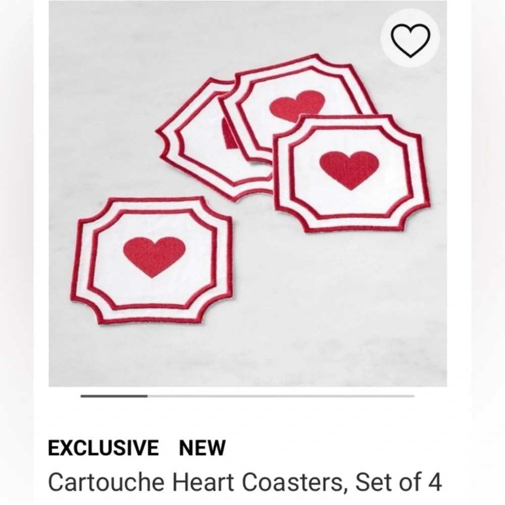 Williams Sonoma cartouche Red Heart Coasters Set